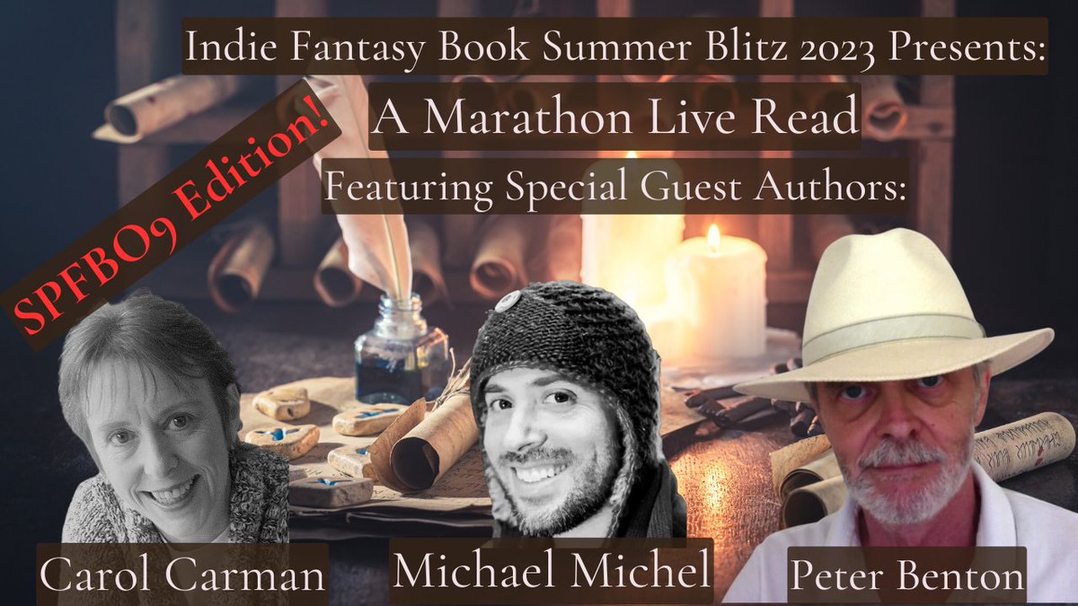 CarolCarman's tweet photo. Excited to be part of this! 👇
Sunday 24th June at 4pm British Summer Time (10am Central, 11am Eastern, 8am Pacific).  Please do join me, Michael Michel, Peter Benton and our fab host @KatDGraham  for some great #fantasy reads! #SPFBO9  #WritingCommunity 
https://t.co/Sh0HQ3X7mQ https://t.co/d3JJTc1R7k