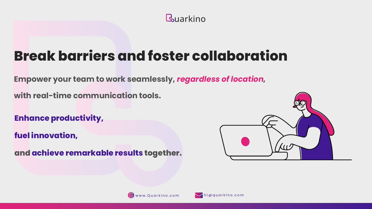 Don't let distance hinder your progress🌍 Unite your team and unlock new possibilities with Quarkino. Get ready to elevate your collaboration game like never before!🙌🚀 quarkino.com #RealTimeCollaboration #Teamwork #WorkAnywhere