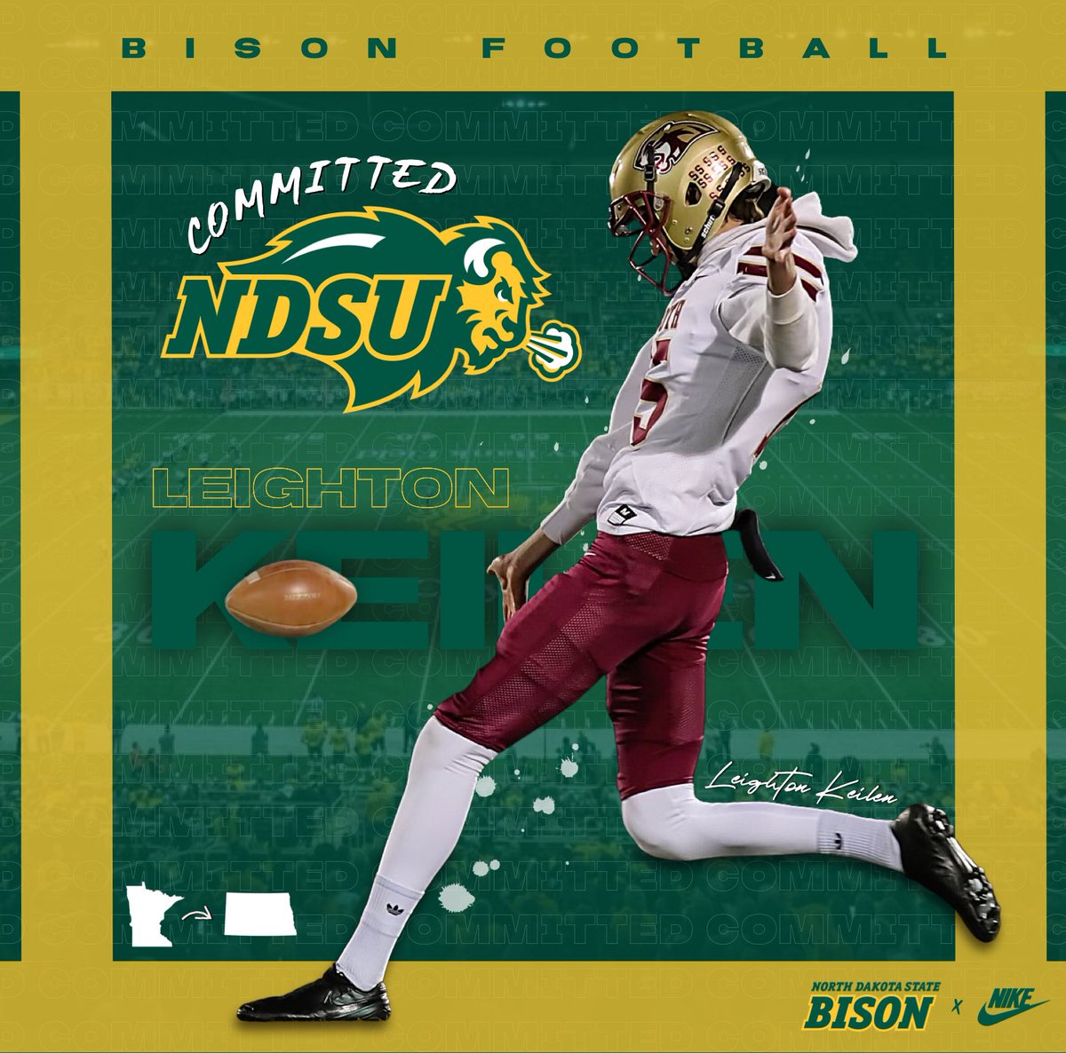 I'm beyond blessed to announce my commitment to play football <a href="/NDSUfootball/">NDSU Football</a>  Thank you <a href="/Coach_Entz/">Coach Matthew Entz</a> and <a href="/CoachOlsonNDSU/">Coach Grant Olson</a> for giving me this opportunity, I can't wait to get to work! 🤘🦬

I would also like to thank my mother and father for all they have done to make this happen!