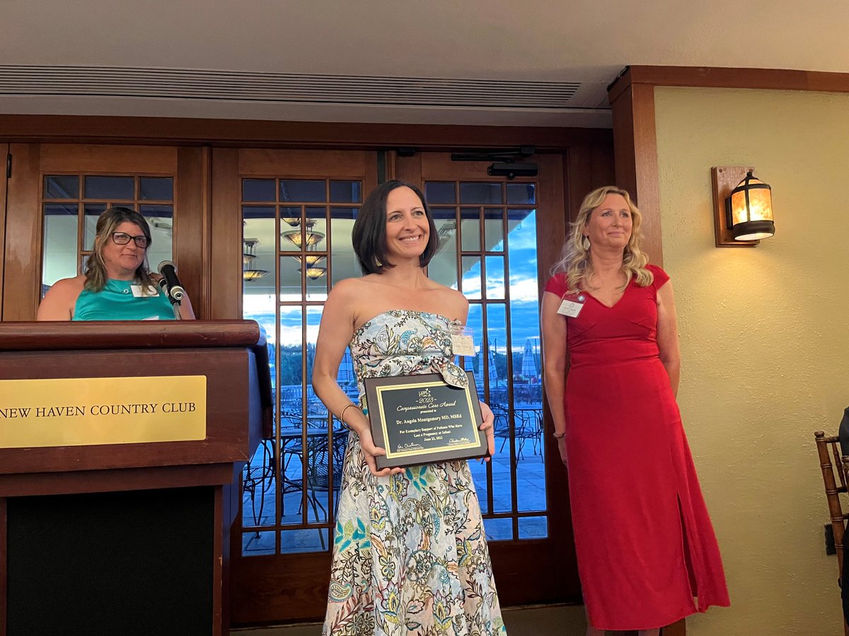 Angela Montgomery, Yale neonatologist, receiving the Compassionate Care Award from Hope After Loss. Angela is the quintessential caregiver and teacher in palliative care! @YalePediatrics @LizaKonnikova