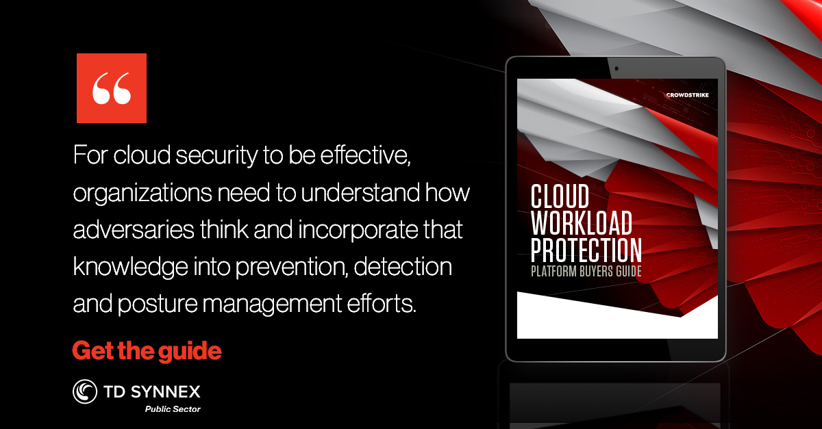 TD_SYNNEX_PS's tweet image. There are several aspects that contribute to a solution’s effectiveness and security. Download the @CrowdStrike #CloudWorkloadProtection Buyers Guide and discover the seven critical elements to better secure your data and workloads in the cloud. 
bit.ly/3Nh698x