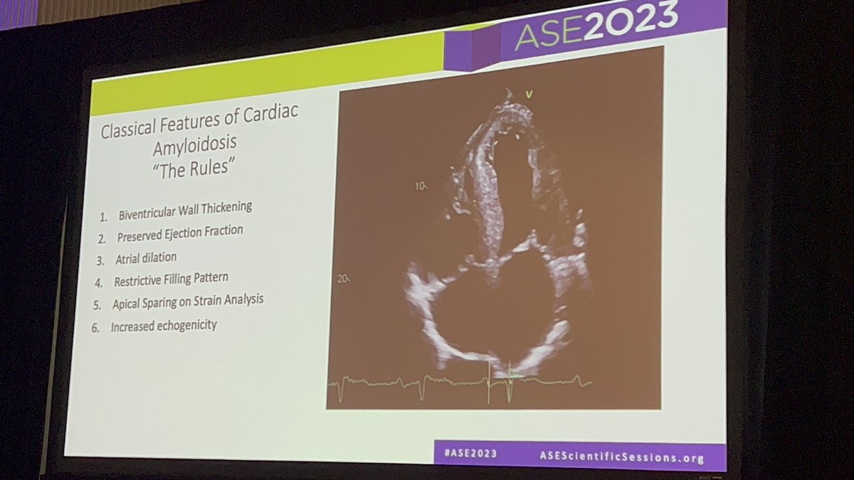 Outstanding ASE2023 @ASE360 talk on echo findings in cardiac amyloidosis by Dr Sarah Cuddy @sarahcud @BrighamWomens @BWHCVImaging @BrighamFellows @mdicarli @DorbalaSharmila @RonBlankstein @RKwongMD