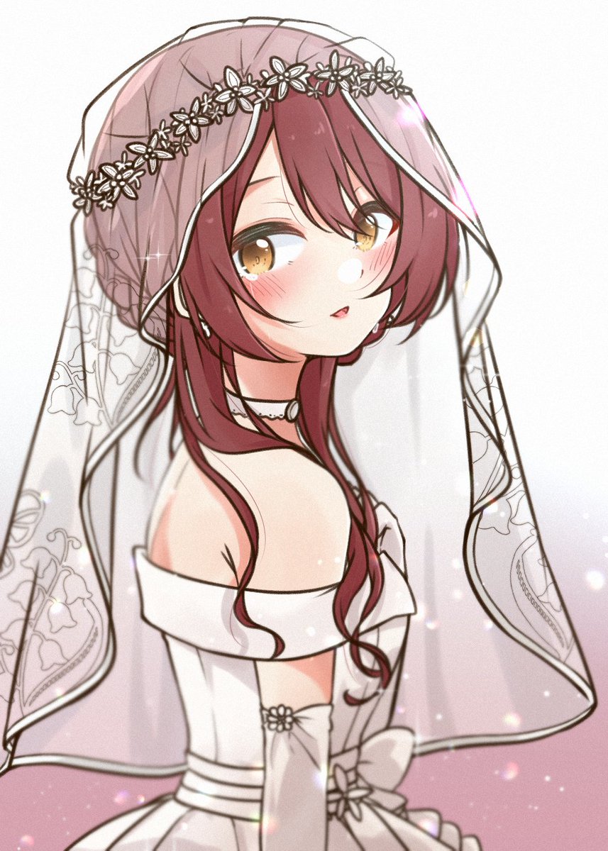 1girl dress veil solo bridal veil wedding dress blush  illustration images