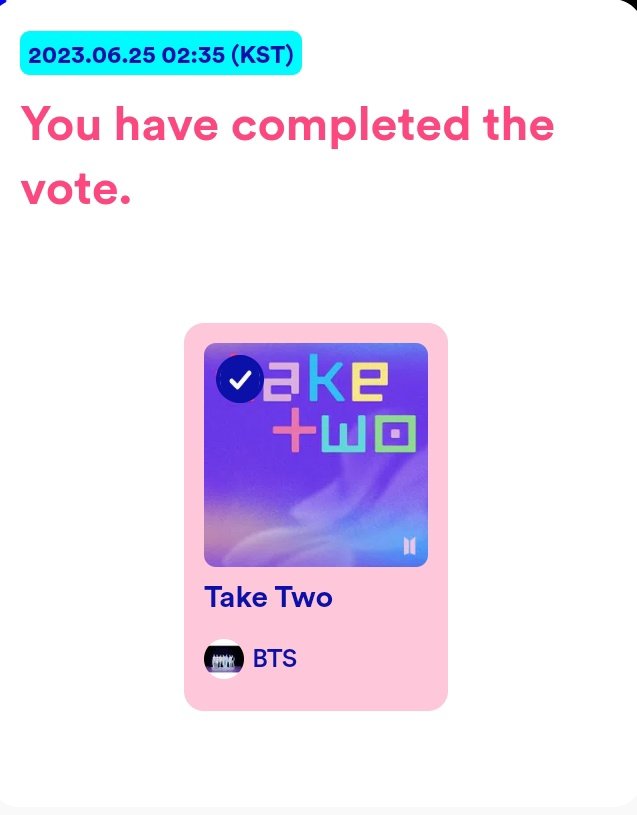 sugadboy's tweet image. — Reinició la pre-votación de M COUNTDOWN, así que pasen a dejar su voto por 'Take Two' de #BTS ↓

(mnetplus.world/community/vote…)
