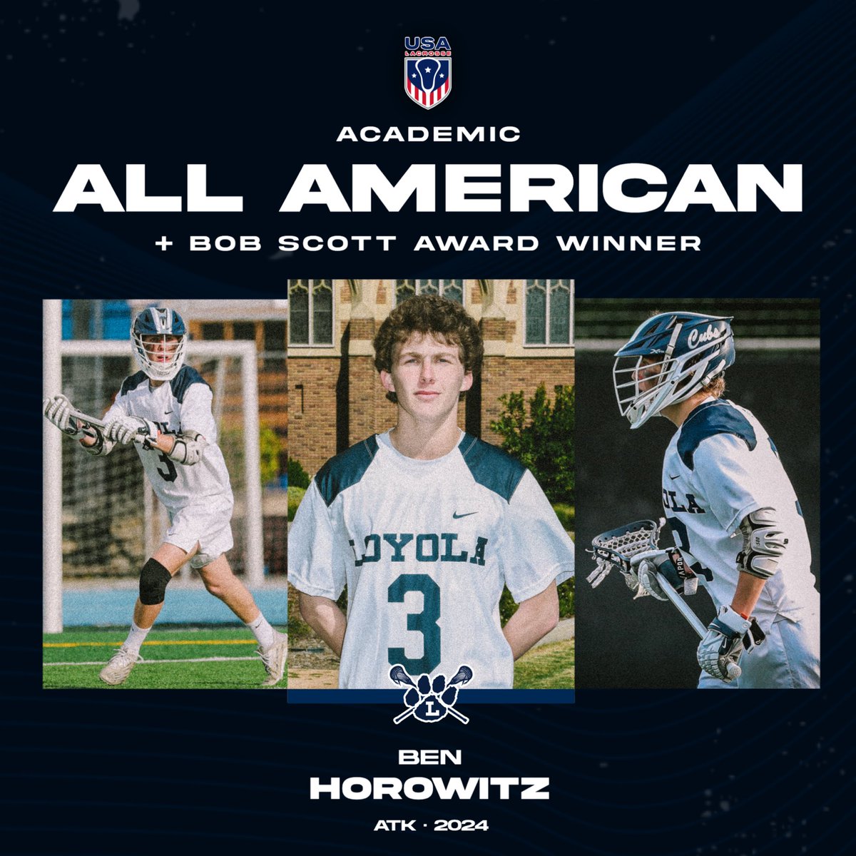 LoyolaAthletics's tweet photo. 𝐁𝐎𝐁 𝐒𝐂𝐎𝐓𝐓 𝐀𝐖𝐀𝐑𝐃 𝐖𝐈𝐍𝐍𝐄𝐑 🏅 • Ben Horowitz ’24 is also Loyola’s 2nd in the last 4 years.

The awardee “goes above &amp; beyond in service to his team, school and community. Outstanding student w/ high academic achievement, he is a role model within his community.” https://t.co/a0cugKvlNm