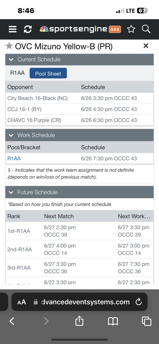Day 1 schedule for AAU Nationals(June 26)(OVC Mizuno 16 Yellow) #30