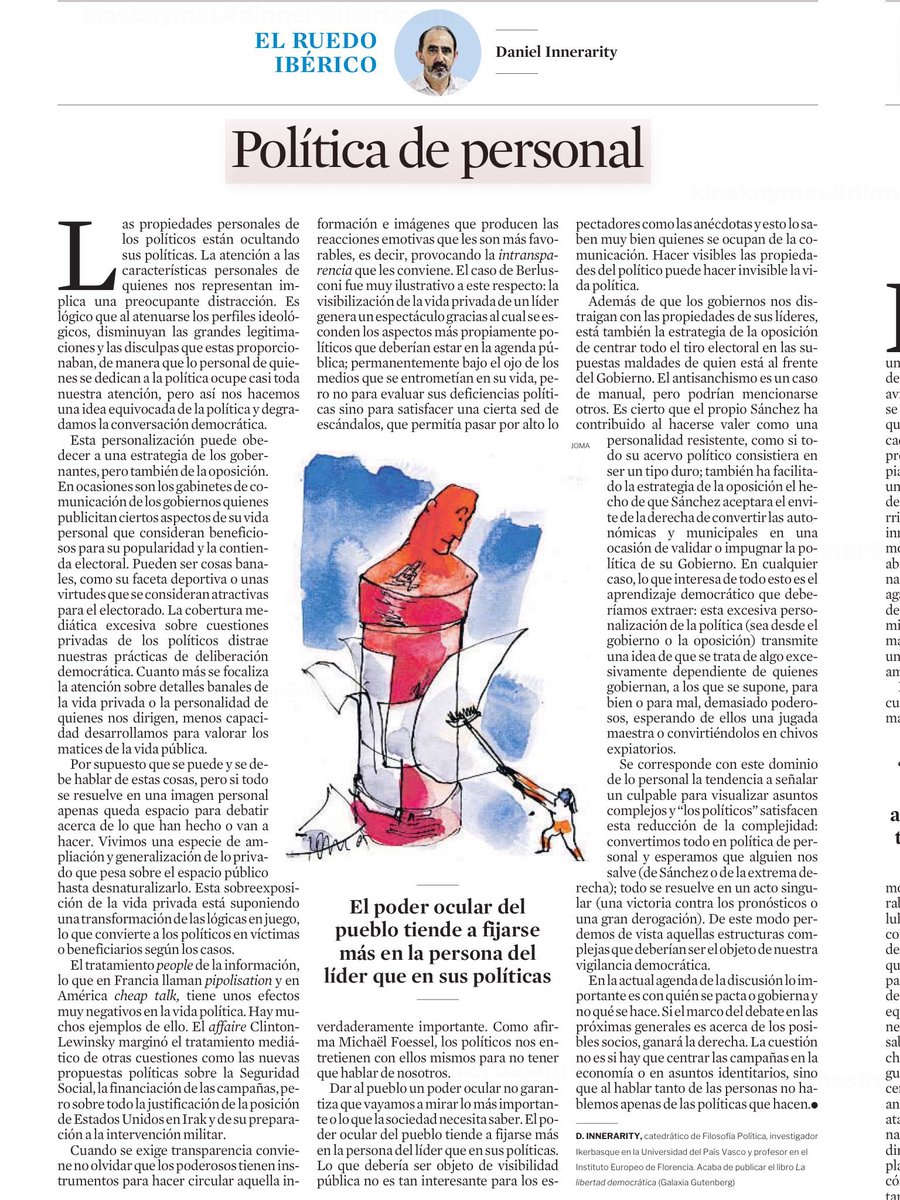 Aquí el amigo <a href="/daniInnerarity/">Daniel Innerarity @daniel-innerarity.blsky.social</a> nos recuerda que las elecciones del #23J no van solo de “politics” ni de éste o áquel, sino de que “policies” hace cada quién…y estos días ya estamos viendo algunos ensayos que interpelan directamente valores y derechos que muchos creíamos ganados