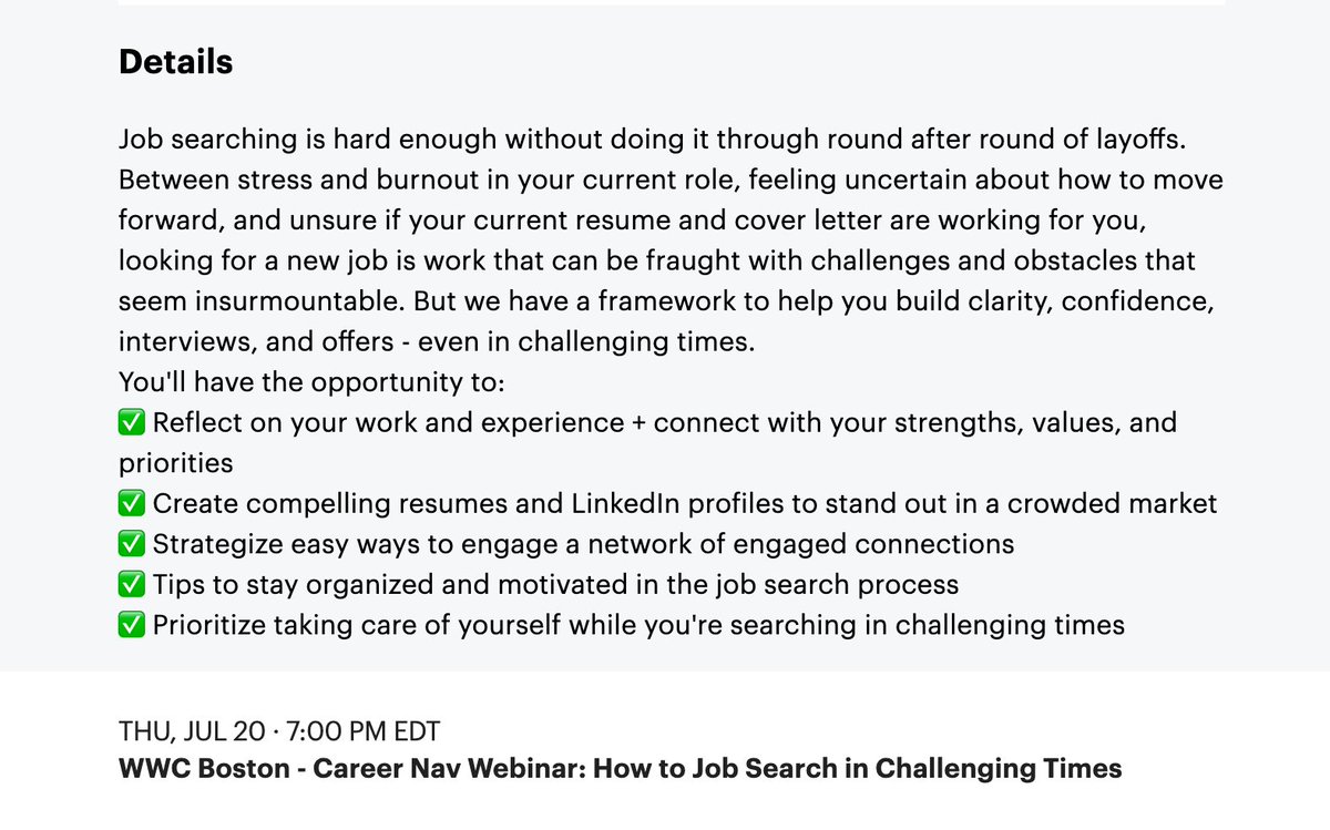 WomenWhoCode Boston Career Nav Webinar 7/20: meetup.com/women-who-code…
#womenwhocode #womenintech #womenintechnology #womeninstem #career #jobsearch #boston