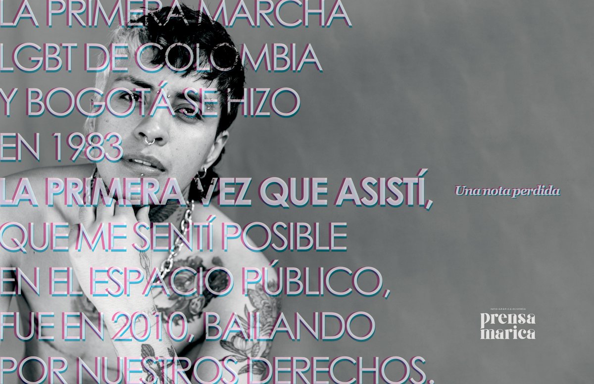 manuelvelandiam's tweet photo. La primera marcha LGBT de Colombia y Bogotá se hizo en 1983. La primera vez que @UnaNotaPerdida_ (Trans) asistió a la marcha, se sintió posible en el espacio público, fue en 2010. Bailó por nuestros derechos. Ahora canta por los derechos. #40_años_marchandoenBogota @NoticiasLGBT https://t.co/WPKCkofII5