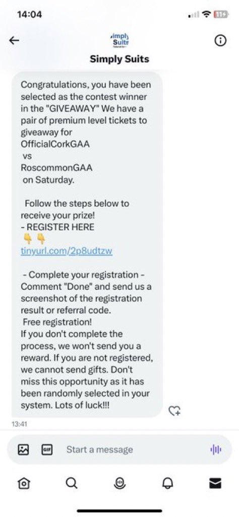 Please be aware of spam messages in your <a href="/Twitter/">Twitter</a> direct messages