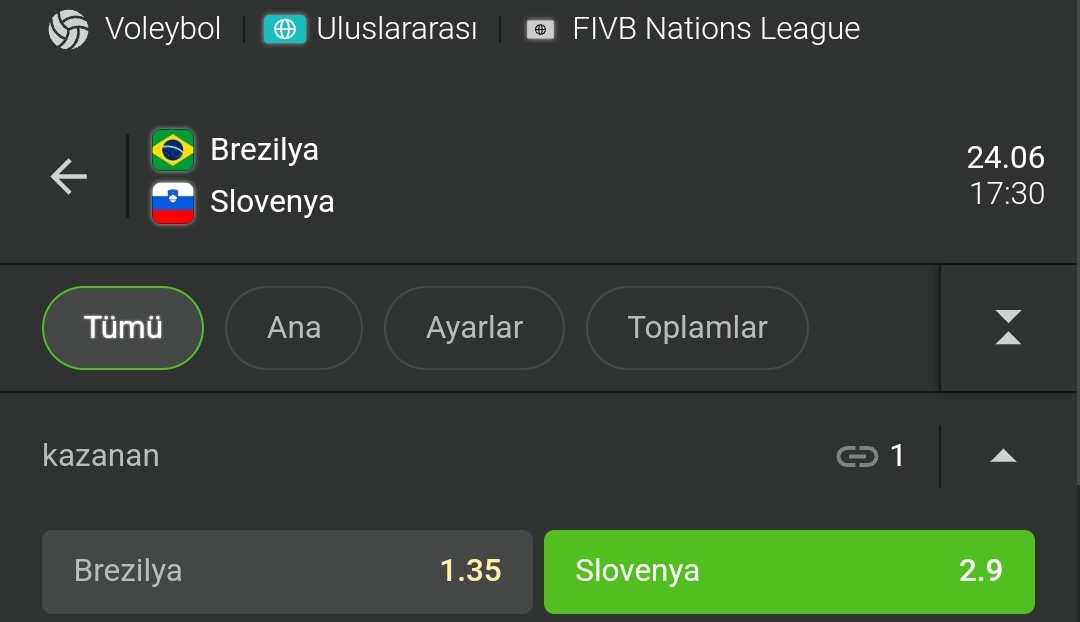 #VNL2023 tekli 3 oran 🏐 Brezilya vs Slovenya ➰️ Slovenya kazanır 🔴 BetOnRed👉  bit.ly/betonredgir