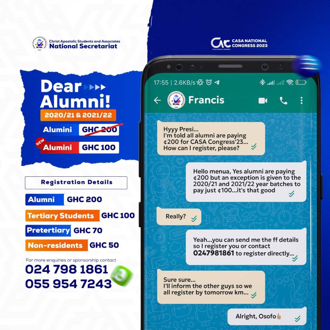casa_knust's tweet photo. Gbangbann🥳
Ky3s3 everyone is covered❤️
Registration packages nu dieer, wherever you are, which ever way you want it, we'll get it to you🥳🥳
You can text the contacts to register🥳It's that good❤️
#CASAnationalcongress
#CASAcongress
#CNC
#CASA_withavision
#CASAtakeover
#CASAmove https://t.co/pjaYOQkNeI