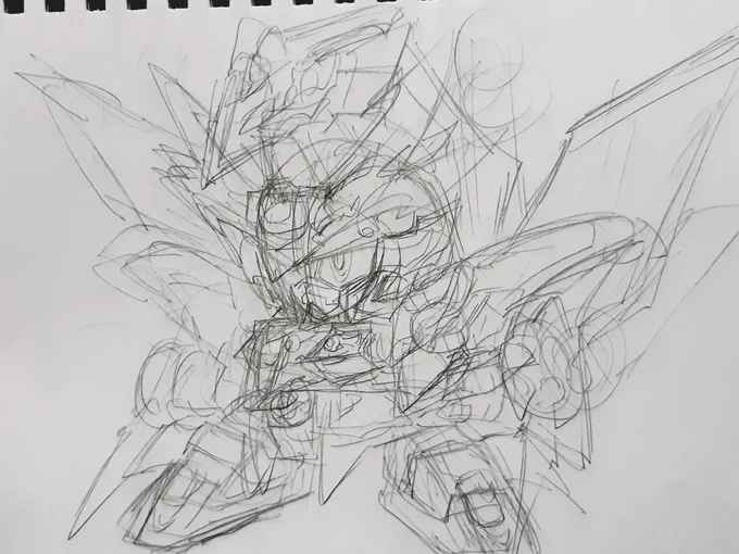 また、王禰刹宇主を考えていた時期でもあったのでアーマー追加要素はそちらに
さらに差別化するために鉄機武者にしたり、王禰刹宇主の通常形態は翼をつけない等色々悩んだ記憶
一枚目の時は四代目大将軍モチーフになってました 