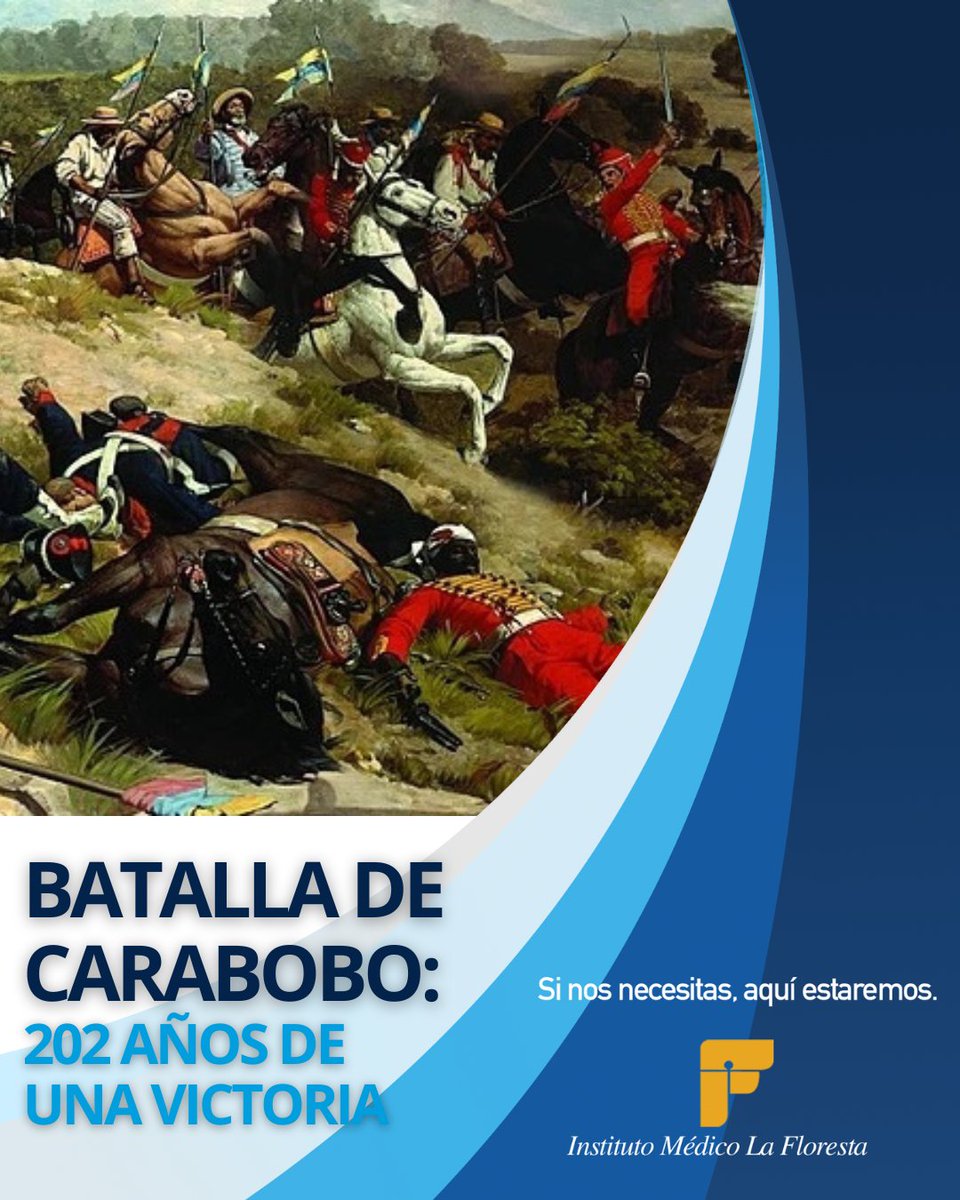 Hoy a 202 años de la #BatallaDeCarabobo , una de las principales acciones militares de la Guerra de Independencia de Venezuela 🇻🇪, llevada a cabo en el Campo de Carabobo por el ejercito Patriota contra el ejercito real del Imperio Español 🇪🇦 y en la que saliamos victoriosos.