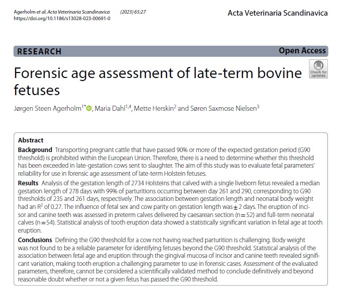 Mette S. Herskin (@herskinmette) on Twitter photo How can we know whether a pregnant cow sent to slaughter is below or above the legal threshold for fitness for transport of 90% gestation length? If interested, check this new paper by Agerholm et al.: link.springer.com/article/10.118…. Thx for a nice collaboration! <a href="/Husdyrforskning/">Institut for Husdyr- og Veterinærvidenskab, AU</a> How can we know whether a pregnant cow sent to slaughter is below or above the legal threshold for fitness for transport of 90% gestation length? If interested, check this new paper by Agerholm et al.: link.springer.com/article/10.118…. Thx for a nice collaboration! <a href="/Husdyrforskning/">Institut for Husdyr- og Veterinærvidenskab, AU</a>