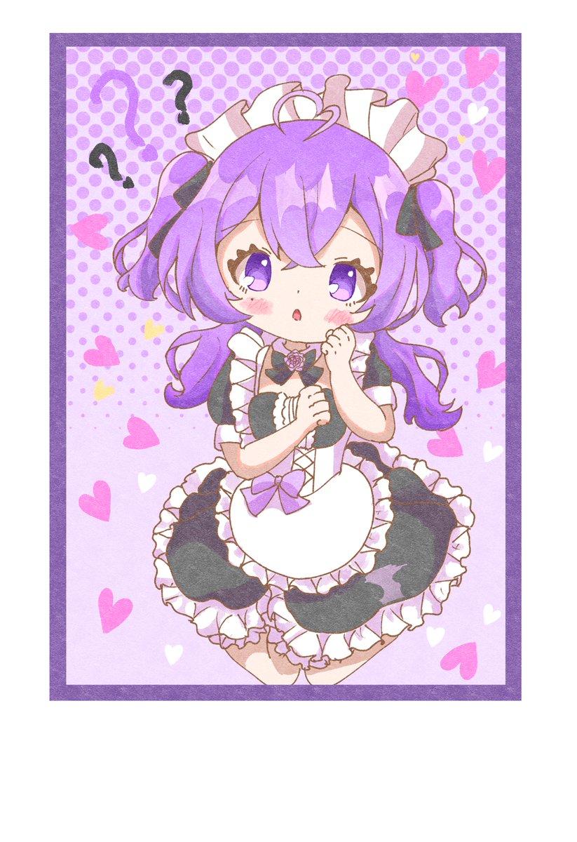 1girl purple hair solo maid headdress purple eyes two side up heart  illustration images