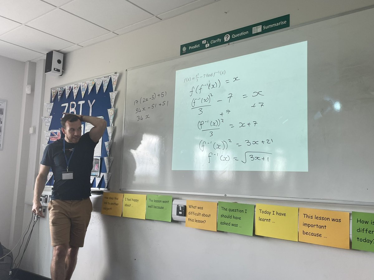 Arithmaticks's tweet photo. This sets the tone for WHY we rearrange to get the inverse function. But this can’t happen without spending time on operations of functions… 🤯 @MrCowardMaths #MathsConf32 https://t.co/Vs3UJhvSEa