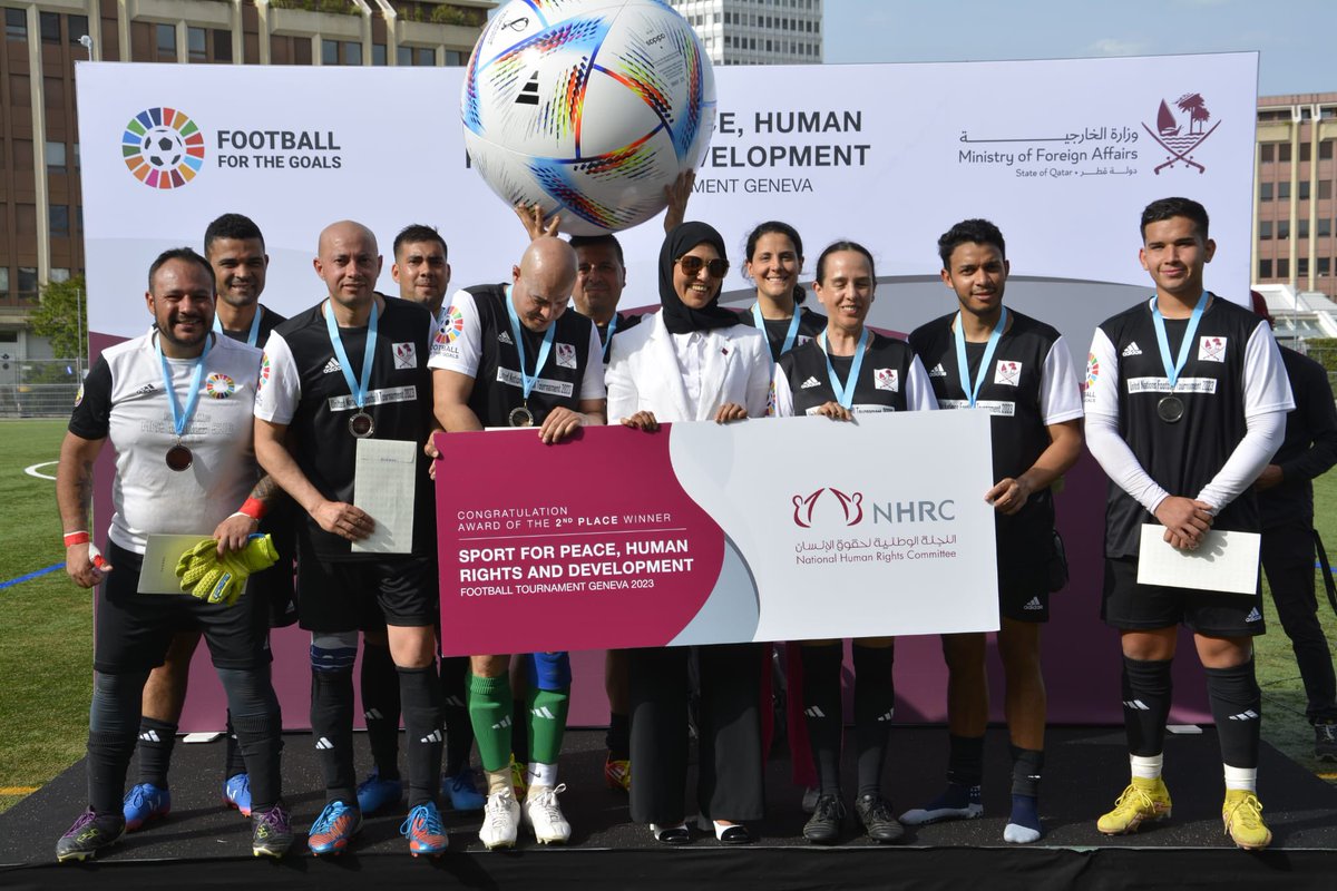 QatarMission_Ge's tweet photo. H.E. @QatarPR_Geneva affirmes at the opening of the Tournament the belief of the State of Qatar in the ability of Sport as an important tool to promote many human rights values, strengthen social ties and achieve sustainable development and peace https://t.co/u5iH41J6as