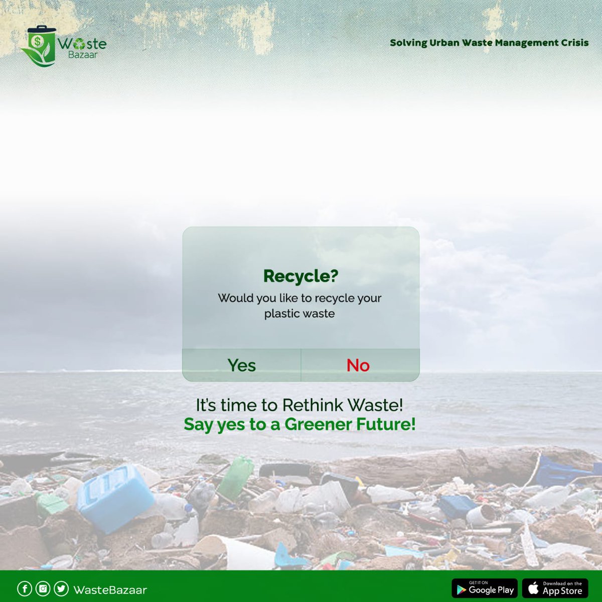 Ready to plug into the ongoing Green Revolution? 
Don’t be left out on the mission to reshape #urban #sanitation & build #sustainable #cities. 
Download #WasteBazaar app today to enjoy optimized urban #wastemanagement on-demand.
#RethinkWaste #greenerCities #ChooseSustainability