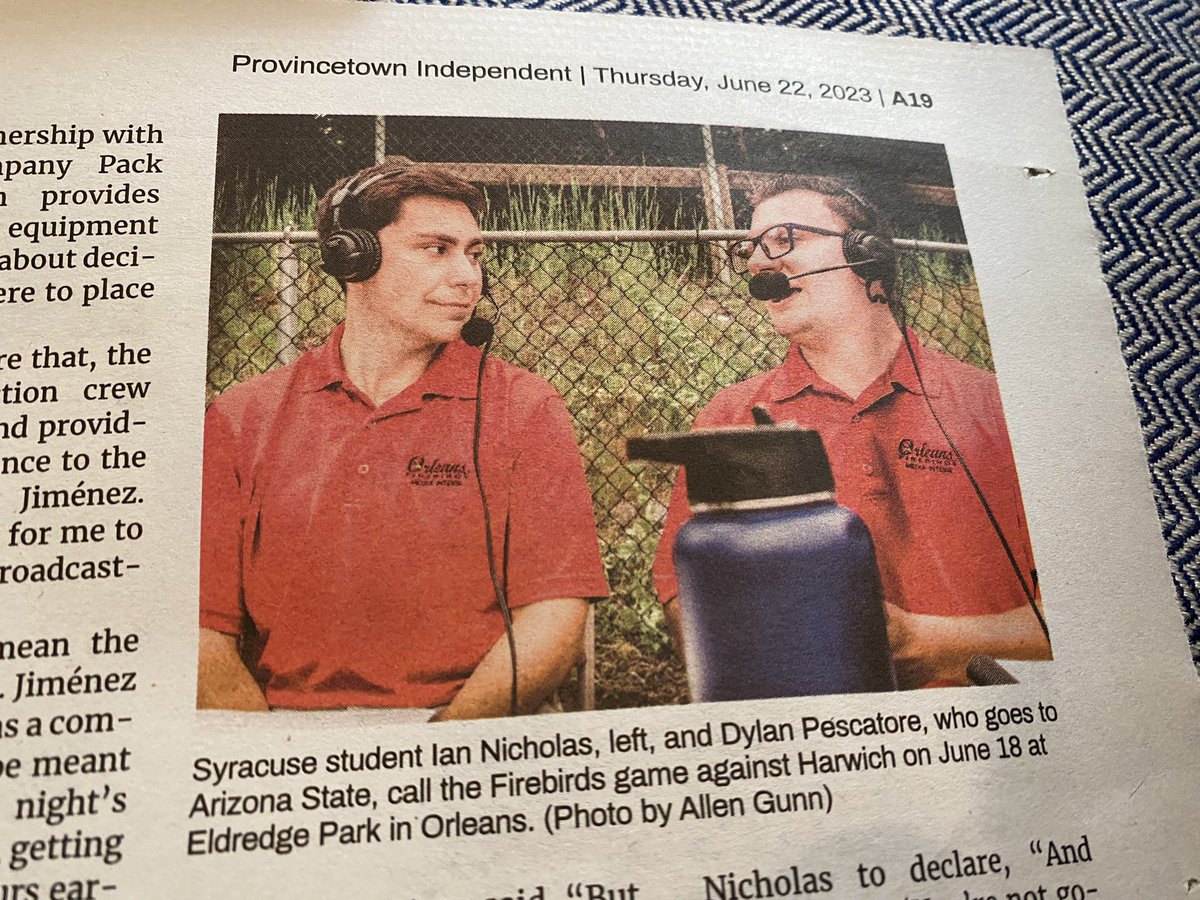 Reading the Provincetown Independent and see a familiar face in former New Canaan students @IanNicholasTV and @DylanPescatore1 now broadcasting for the @FirebirdsCCBL