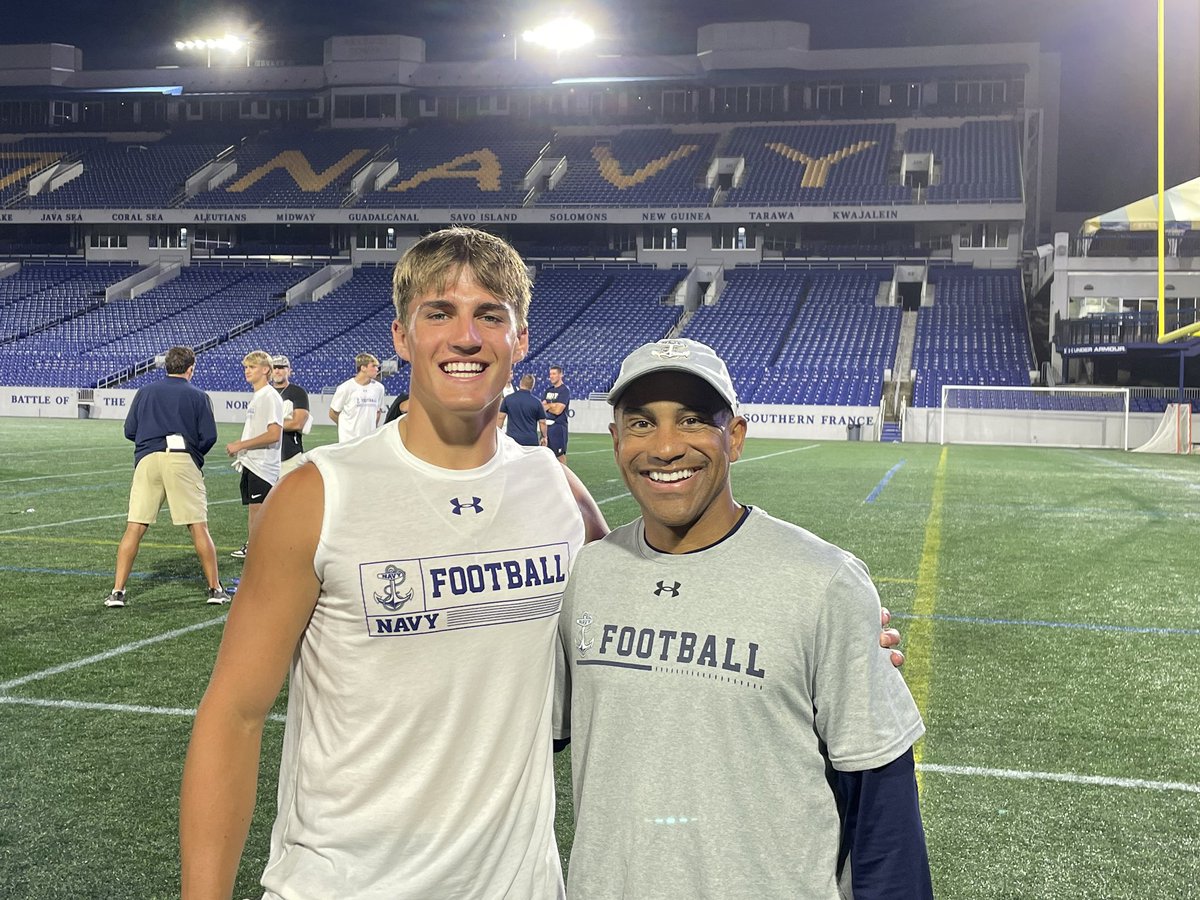 Had an amazing time at the Navy football camp last night. Big thank you to @CoachEricLewis and @coachvaa for speaking with me last night.