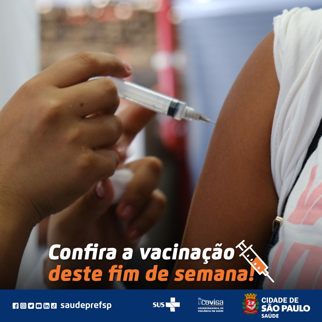 saudeprefsp's tweet image. 💉 Sábado (24) também é dia de vacinação! Para conferir os imunizantes disponíveis, horário e endereços, acesse o nosso site: rb.gy/3813n

#SaudePrefSP #SUS #VacinaSampa #BracinhosVacinados