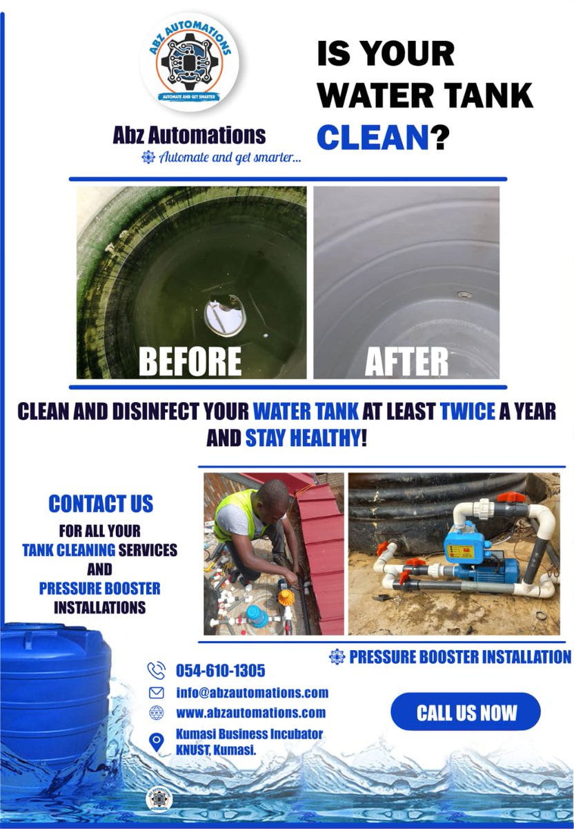 Say goodbye to dirty water tanks and hello to crystal-clear, safe water! 🌊💧 Our professional water tank cleaning service ensures your water stays pure and free from harmful contaminants. Don't compromise on your family's health, let us handle the dirty work! 
#WaterTankCleaning