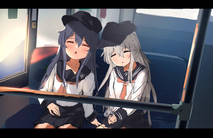 #艦これ #暁 #響 バスの中で寝てる暁と響(大ラフ)