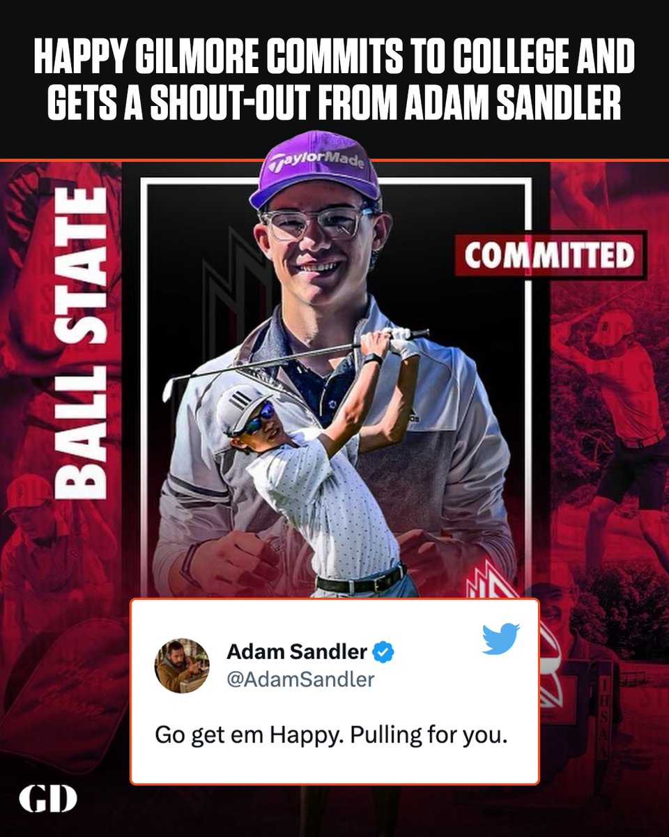 GolfDigest's tweet photo. The real-life Happy Gilmore sequel. 😂

See the full story: https://t.co/wv7XUbJbUR

(📸: @BallStateMGolf &amp; @happygilmore_44) https://t.co/WR5zCs3Wb7