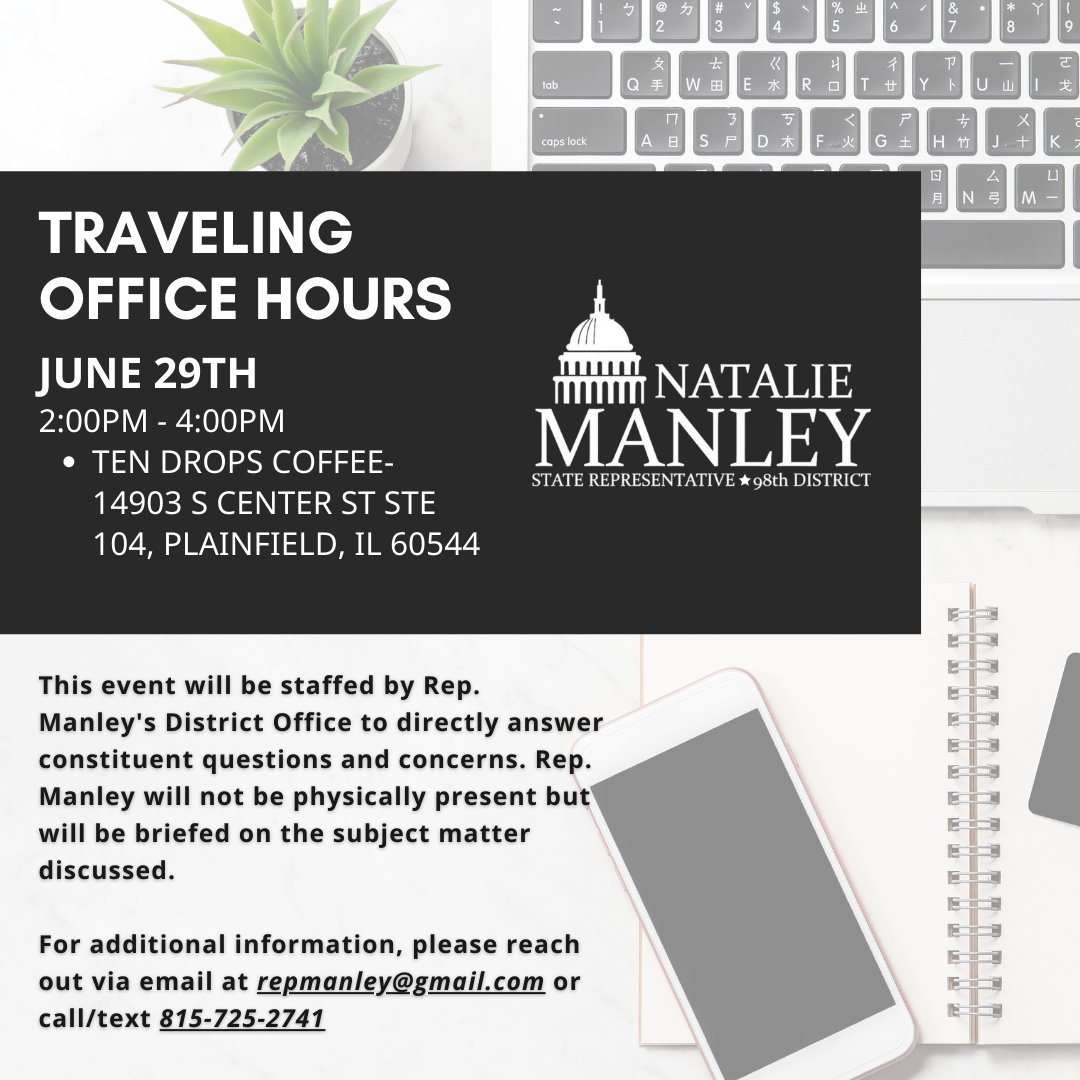If you are interested in speaking directly with my staff to address your questions or express concerns about the 98th district, consider visiting us during upcoming traveling office hours! There will be separate locations with different times to best accommodate our constituents.