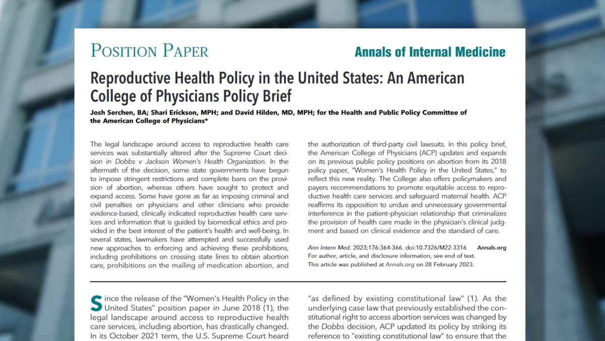 In the year since the Dobbs decision, too many women have been unable to access necessary health care. <a href="/ACPIMPhysicians/">ACP</a> will continue to fight to protect and restore access. Read more: acpjournals.org/doi/10.7326/M2…