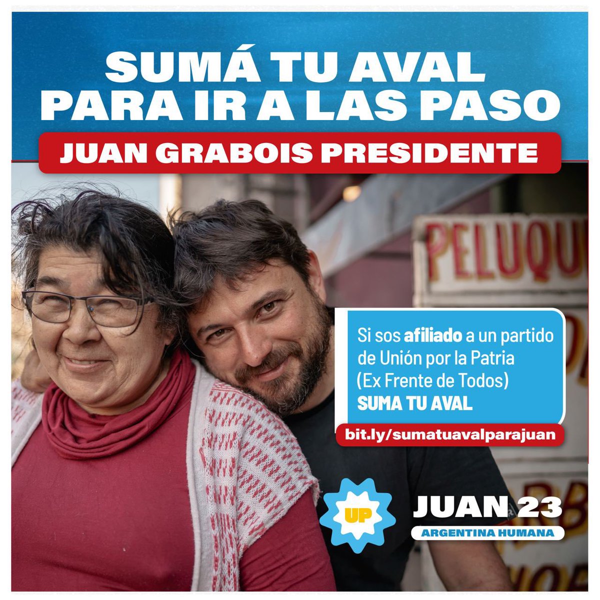 PatriaGrandeArg's tweet photo. SUMA TU AVAL PARA LA CANDIDATURA DE JUAN GRABOIS 🤍🇦🇷
Si sos afiliado a alguno de los partidos de Unión por la Patria (ex Frente de Todos) completa el formulario y suma tu aval para que Juan pueda ser candidato.

¡Ayudanos a difundirlo y sumar gente!

https://t.co/tR6GJofXCu https://t.co/a9hFN6vpVB