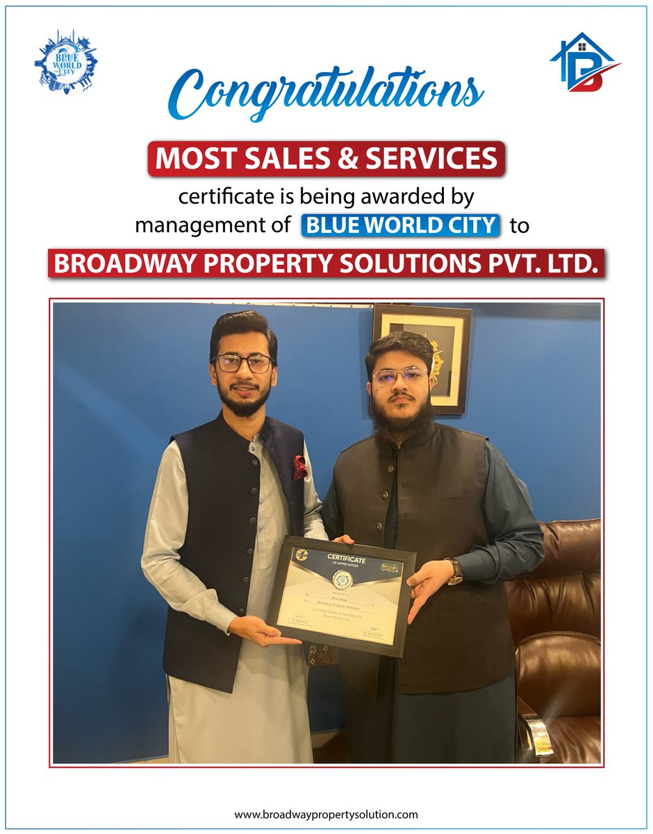 broadway_ps's tweet photo. We want to take a moment to express our sincere gratitude to our honourable clients and investors for entrusting us with your investments.
We look forward to a prosperous journey together and to celebrating many successful milestones in the future.
#BlueWorldCity #Islamabad https://t.co/nNOroJ0qDr