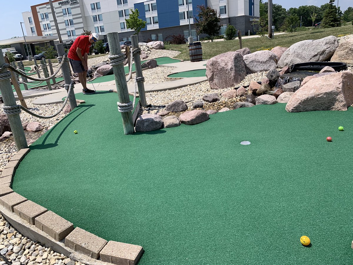 AccessMiniGolf's tweet photo. We recently played both of the wheelchair accessible courses (Wisconsin &amp; Western) at America's Action Territory (Kenosha, WI). The accessibility (space, slopes, etc) was very good. Numerous holes offer good chances for aces! We’ll be back for sure! Lots of fun! ♿️⛳️ https://t.co/Hi4IgKtHQI