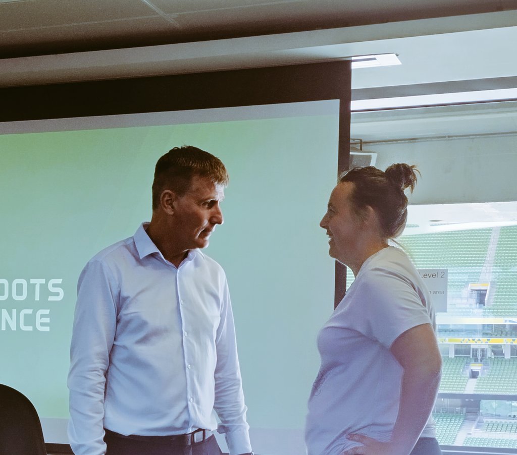 Ill do that gaffer 🇮🇪⚽..

Great morning in Aviva Stadium for the FAI grassroots conference. 

The level of sport specific education in our sport, Inspiring! 
The intent from @FAIreland
Is real !
Passion,care and understanding the role of sports policy has 🙌

#pastisinthepast