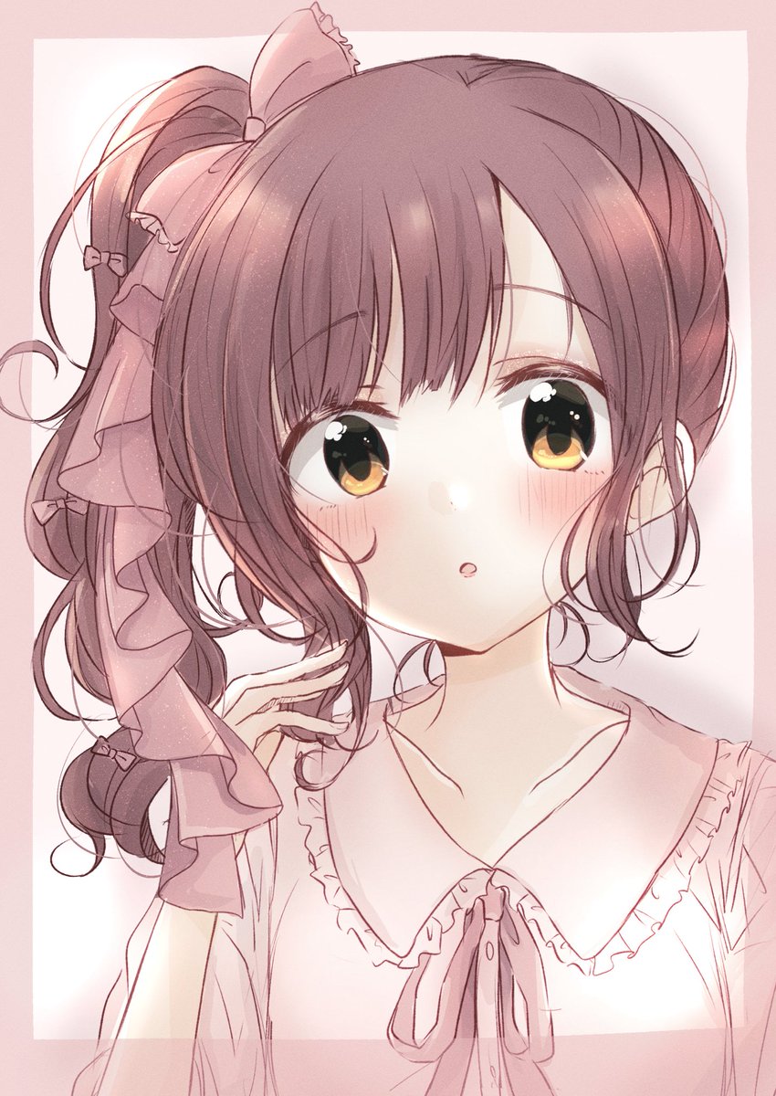 igarashi kyoko 1girl solo side ponytail looking at viewer brown hair blush bow  illustration images