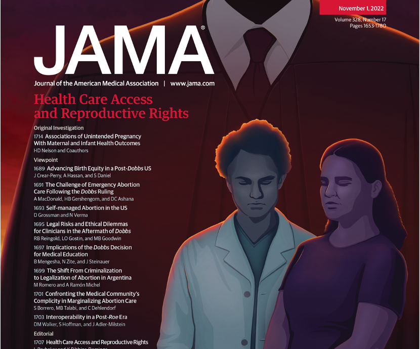 Drs Nisha Verma @NishaVermaMD & Daniel Grossman @DrDGrossman detail the impact on evidence-based healthcare in their new Viewpoint: 'Obstacles to Care Mount 1 Year After Dobbs Decision' jamanetwork.com/journals/jama/… The cover of JAMA last year