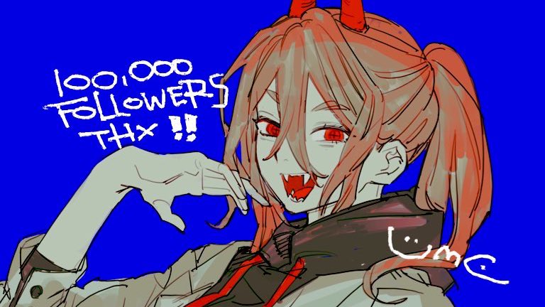 power (chainsaw man) 1girl horns solo simple background cross-shaped pupils sharp teeth open mouth  illustration images