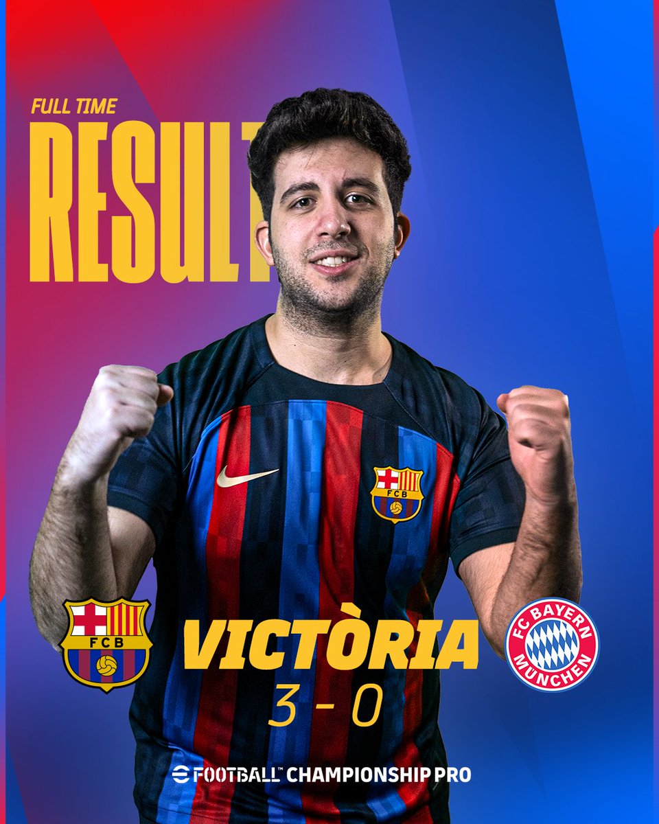 FCBeSports's tweet photo. #FCBeF | VICTÒRIA! @ETTORITO #eFootballChampionshipPro
Partido 1⃣: 3-0
#ForçaBarça 🔵🔴 https://t.co/ZrHTNp7uol