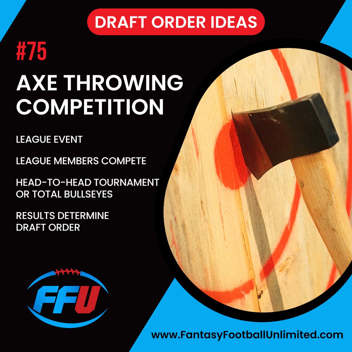 Fantasy Football League Axe 🪓 Throwing Competition- 💯 Ways to Set Fantasy Football Draft Order

Axe throwing can be such a fun event especially if fantasy draft order position is on the line!