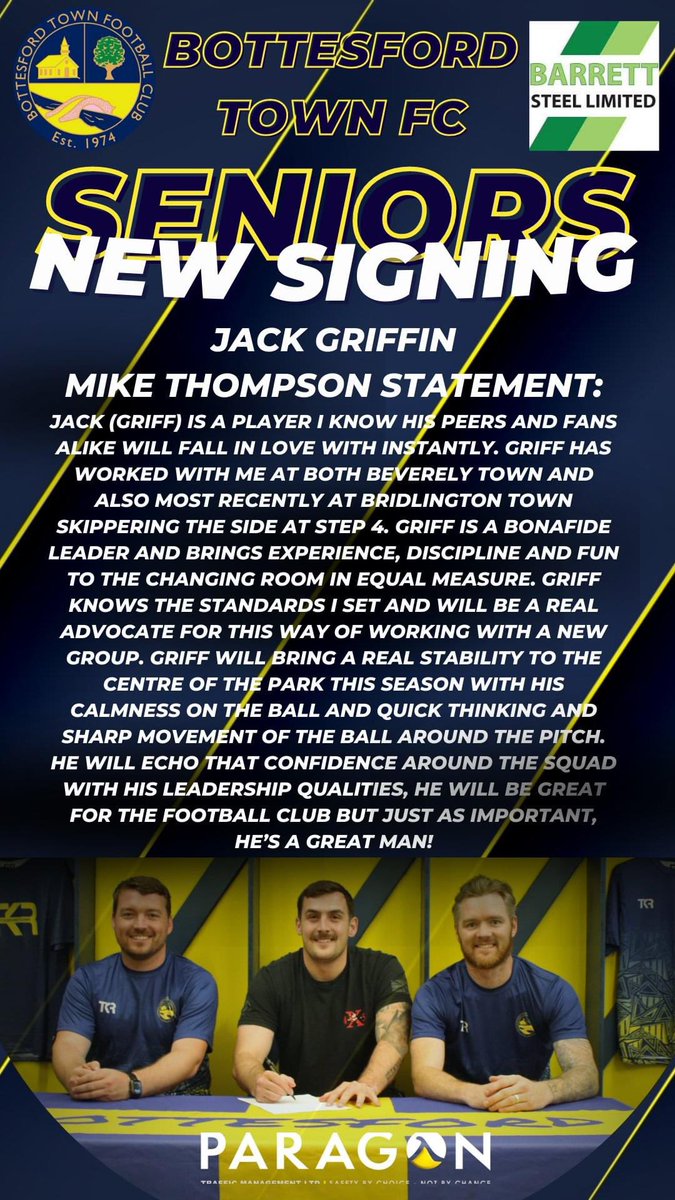 A new signing for the Poachers. A warm welcome to Jack Griffin! 

🔵🟡