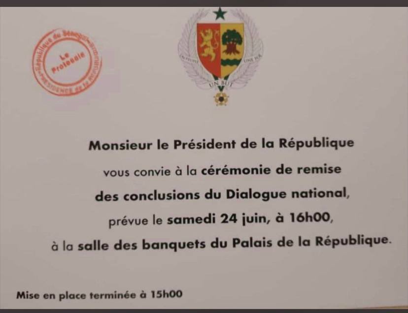 Bien reçu ! Merci 

Cérémonie de remise des conclusions du Dialogue national #kebetu #DialogueNational🇸🇳