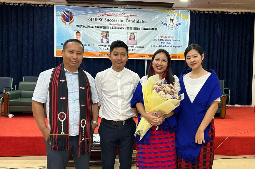 gkzhimomi's tweet photo. Had the pleasure to congratulate the 3 successful candidates of UPSC CSE 2022 from CNTC family during their Felicitation Program organised by CNWA and CNSA at Dimapur today. 
1. Yimkum I Ozukum (AIR 203) 
2. Imkongnukla Ao (AIR 723) 
3. W Aotula Ozukum (AIR 874) https://t.co/XTt2Q8rNnC