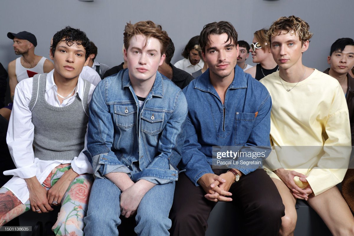 Omar Rudberg, Kit Connor, Corey Mylchreest and Troye Sivan attend the Loewe Menswear Spring/Summer 2024 show as part of Paris Fashion Week on June 24, 2023 in Paris, France. (Photo by Pascal Le Segretain/Getty Images for Loewe)