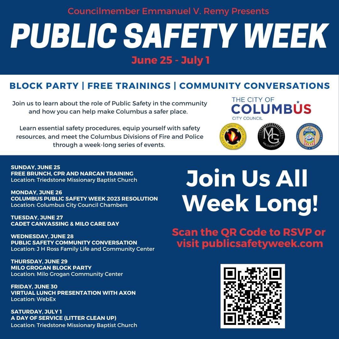 Emmanuel V. Remy (@cmevremy) on Twitter photo 🧯Public Safety Week🚨starts *TOMORROW*!! Please join us to kick off the week with a free brunch and CPR/Narcan training. Learn more at publicsafetyweek.com 
@ColumbusCouncil 
<a href="/ColumbusSafety/">Columbus Department of Public Safety</a> 
<a href="/ColumbusPolice/">Columbus Division of Police</a> 
<a href="/ColsFire/">Columbus OH Fire</a> 🧯Public Safety Week🚨starts *TOMORROW*!! Please join us to kick off the week with a free brunch and CPR/Narcan training. Learn more at publicsafetyweek.com 
@ColumbusCouncil 
<a href="/ColumbusSafety/">Columbus Department of Public Safety</a> 
<a href="/ColumbusPolice/">Columbus Division of Police</a> 
<a href="/ColsFire/">Columbus OH Fire</a>