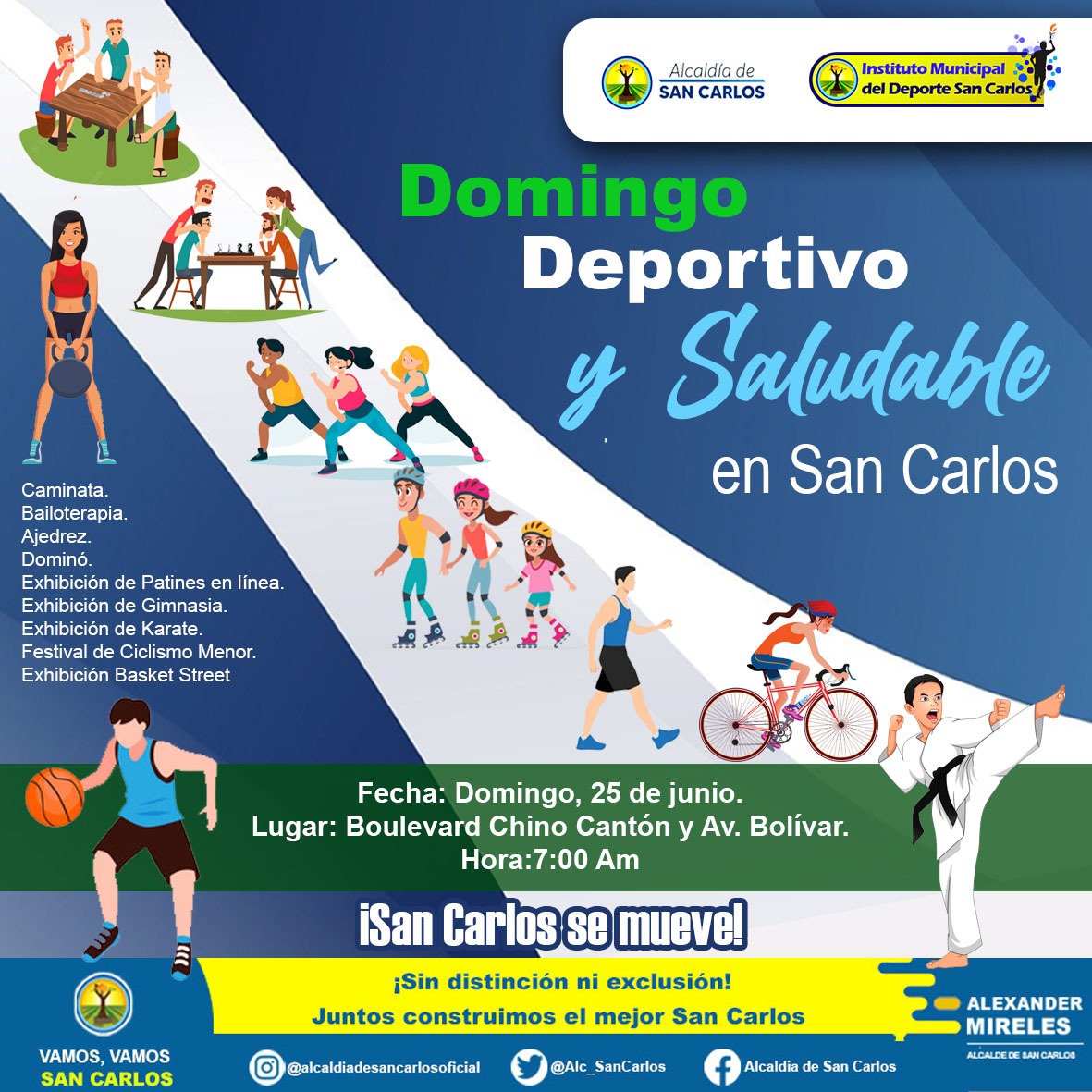 Alc_SanCarlos's tweet photo. El alcalde Alexander Mireles y el director del Instituto Municipal de Deportes, Ramón Hernández invitan a los ciudadanos al Domingo Deportivo y Saludable en San Carlos. https://t.co/PFDTMWEOj3
