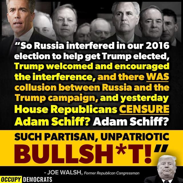 There was collusion between Russia and Donald Trump’s campaign, as confirmed by John Durham and the Mueller report. Speaker Kevin McCarthy and House Republicans censured Adam Schiff for telling the truth! Why did they not censure liar, fraud, and conman, Republican George Santos?