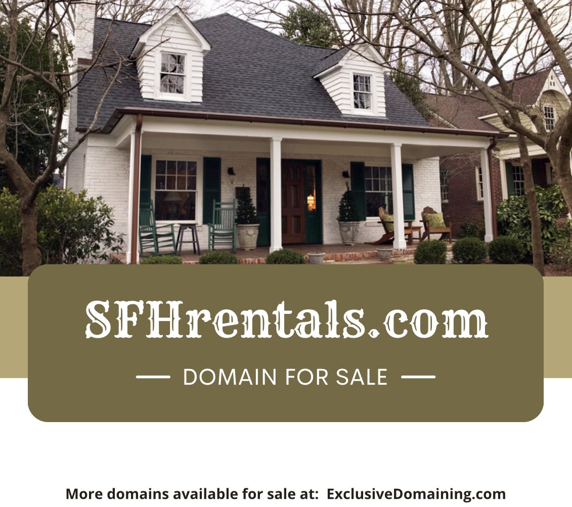 SFHrentals.com is currently available for acquisition!!
SFH = Single Family Home
•
#SFH #SingleFamilyHome #Rentals #RealEstate #PropertyManagement #InvestmentProperty #HomesForRent #Domain #PremiumDomain #DomainForSale #Investor #Investing #ExclusiveDomaining