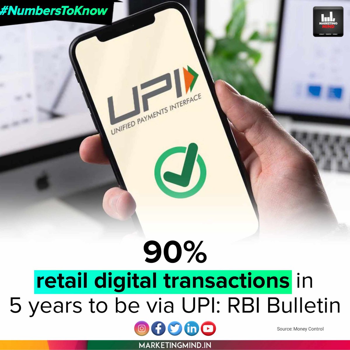 MarketingMind_'s tweet image. UPI may account for 90% of retail digital transactions volume in the next five years, growing from 75.6% in the fiscal year 2022-2023, the RBI Bulletin said.

#MarketingMind #UPI #NumbersToKnow #WhatsBuzzing