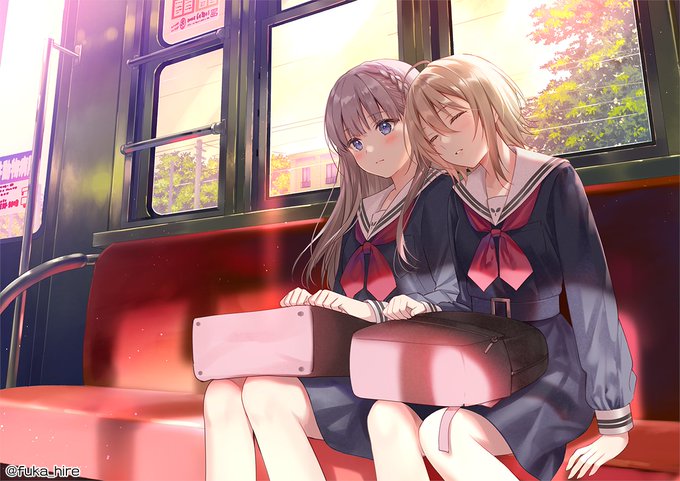 「leaning on person train interior」 illustration images(Latest)